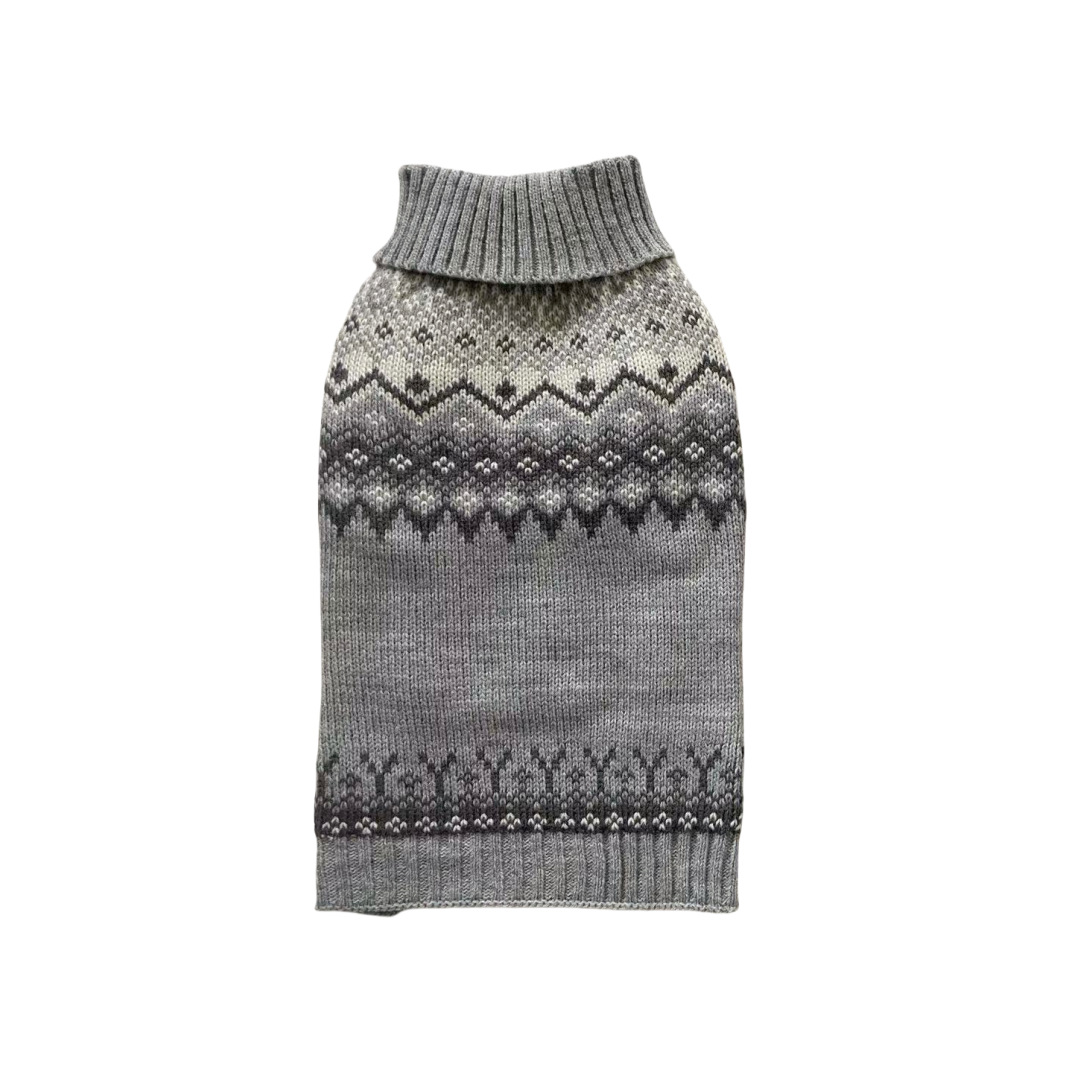 Grey Fair Isle Knitted Dog Jumper
