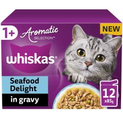 Whiskas Pouches 1+ Adult Cat Aromatic Selection Seafood Delight in Gravy 12pk