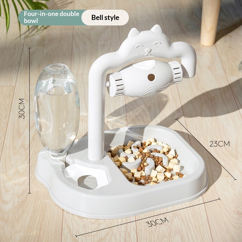 Raised Cat Slow Feeder Bowl with Water Dispenser