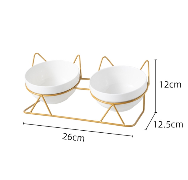 Raised Double Ceramic Cat Bowls with Stand