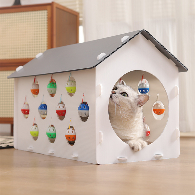 Cat House with Built-In Teaser Balls