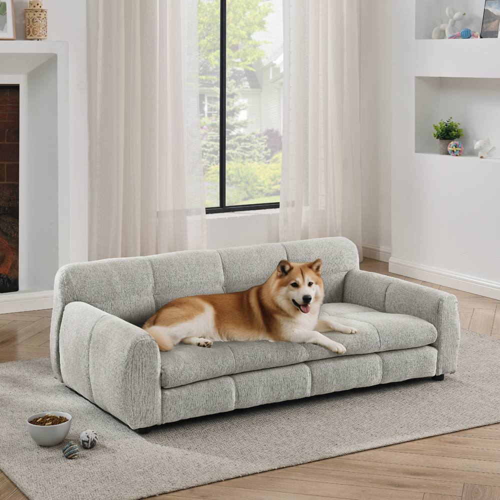 Elevated Linen Dog Sofa Bed (Beige)