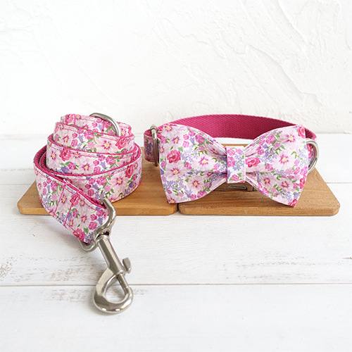 Floral Bow Tie Dog Collar And Lead Set