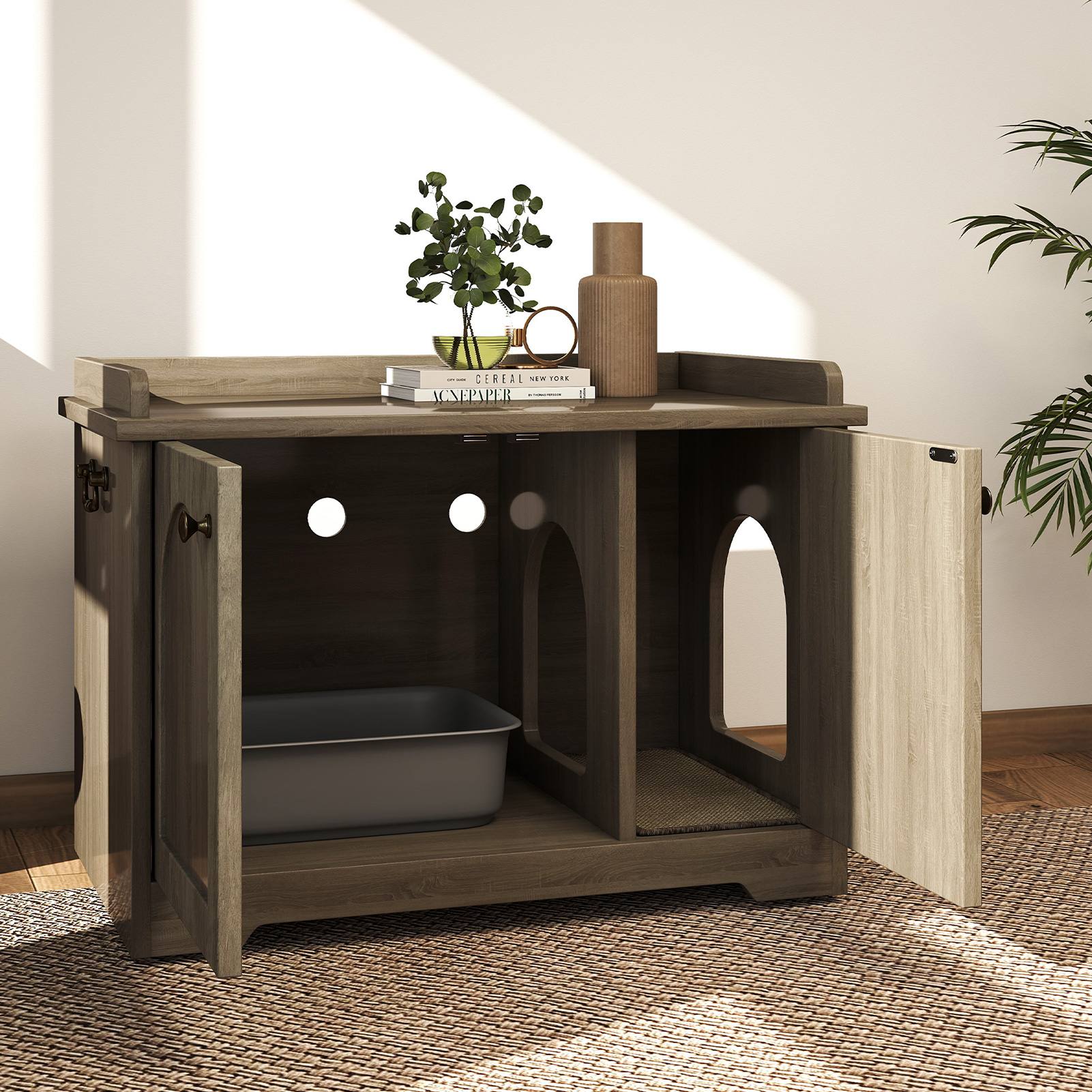 Wooden Litter Box Enclosure Cabinet