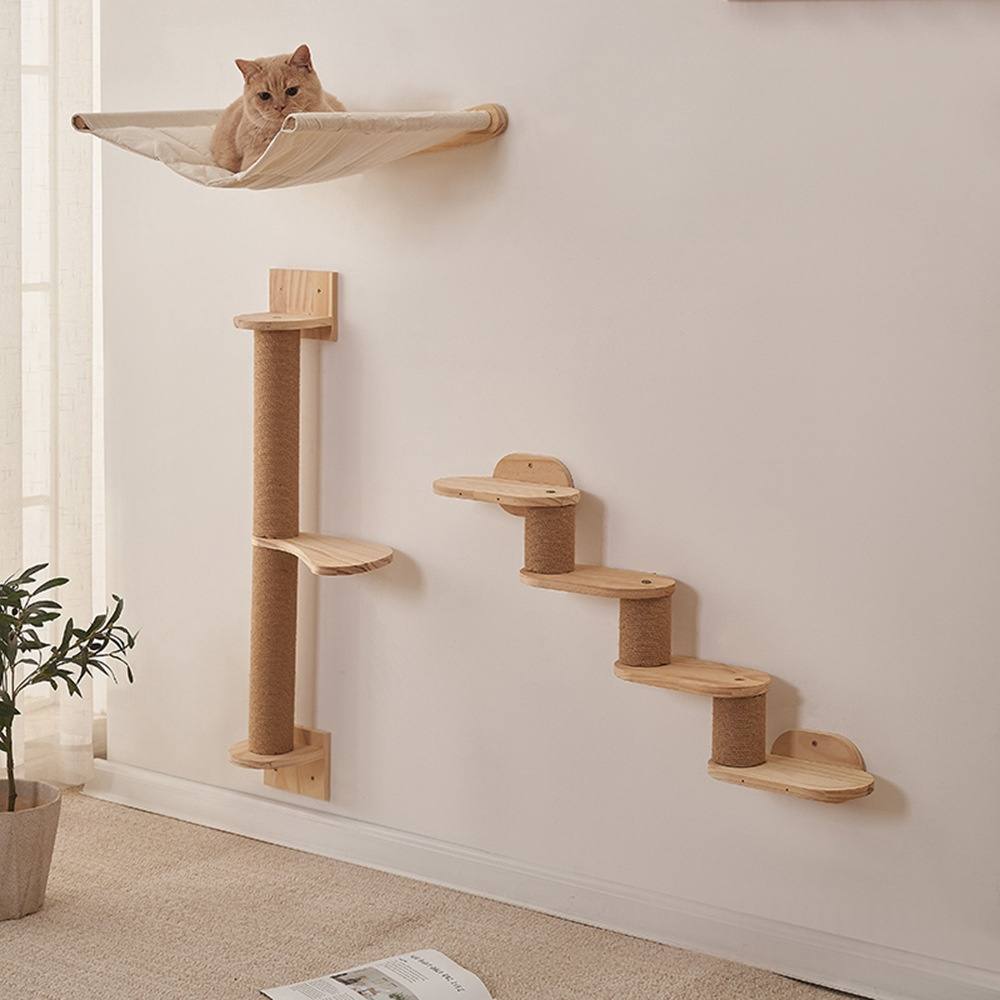 Solid Wood Wall-Mounted Cat Climbing Shelf
