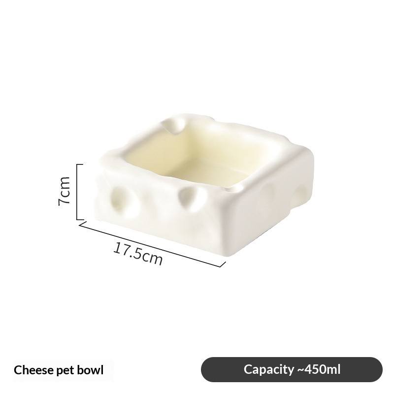 Cheese-Shaped Ceramic Cat Bowl