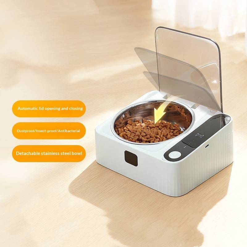 Smart Auto-Lid Pet Bowl with Stainless Steel Insert