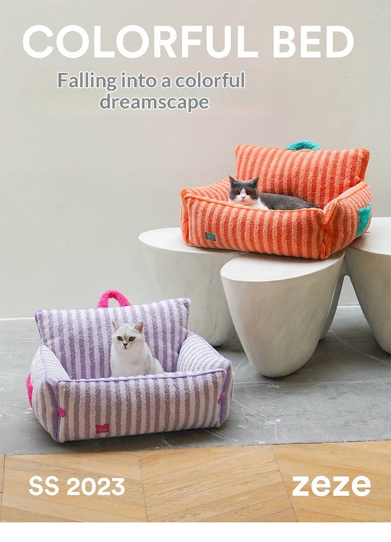 Plush Sofa-Style Cat Bed with Bolstered Sides