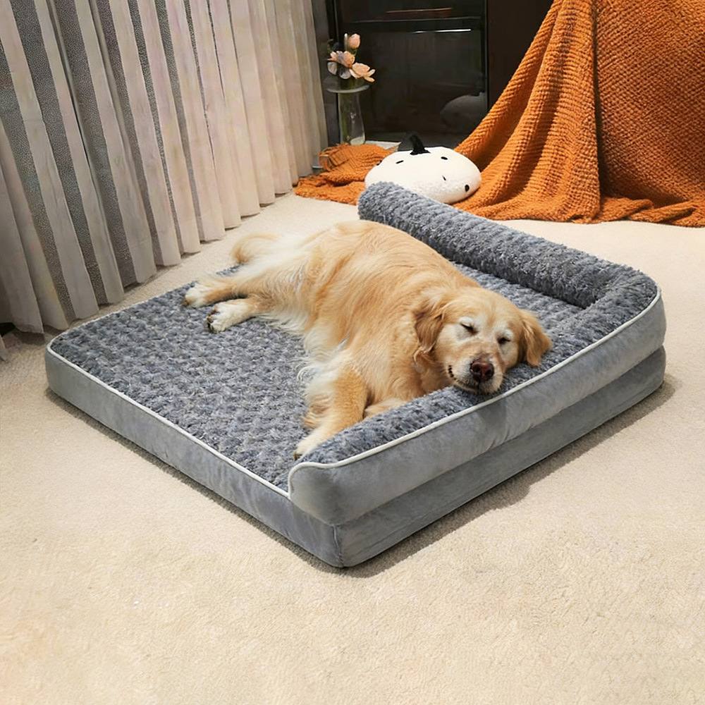 L-Shaped Velvet Sofa Dog Bed