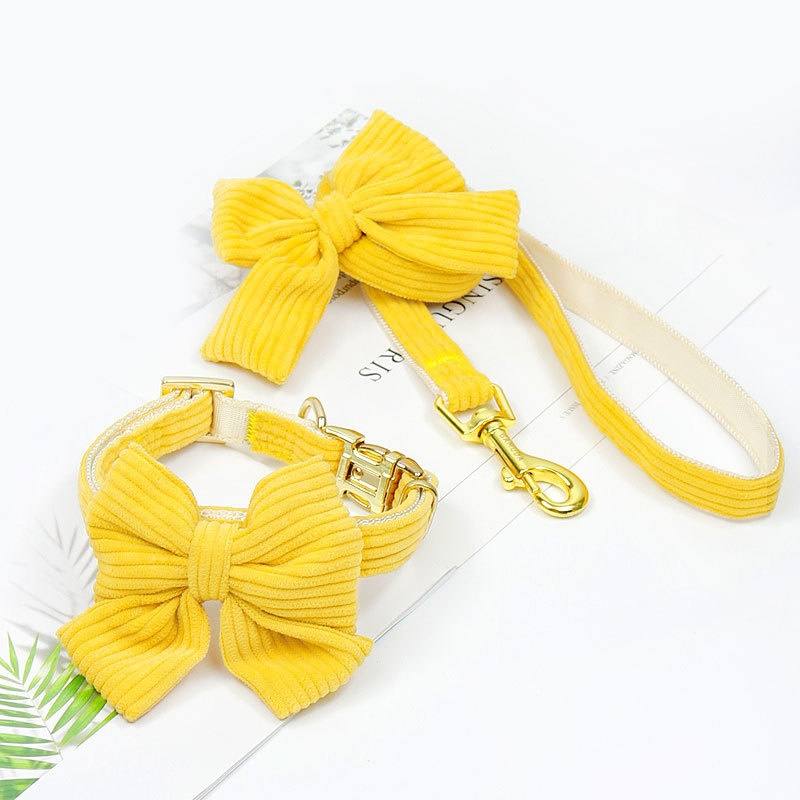 Corduroy Bow-Tie Collar & Lead Set