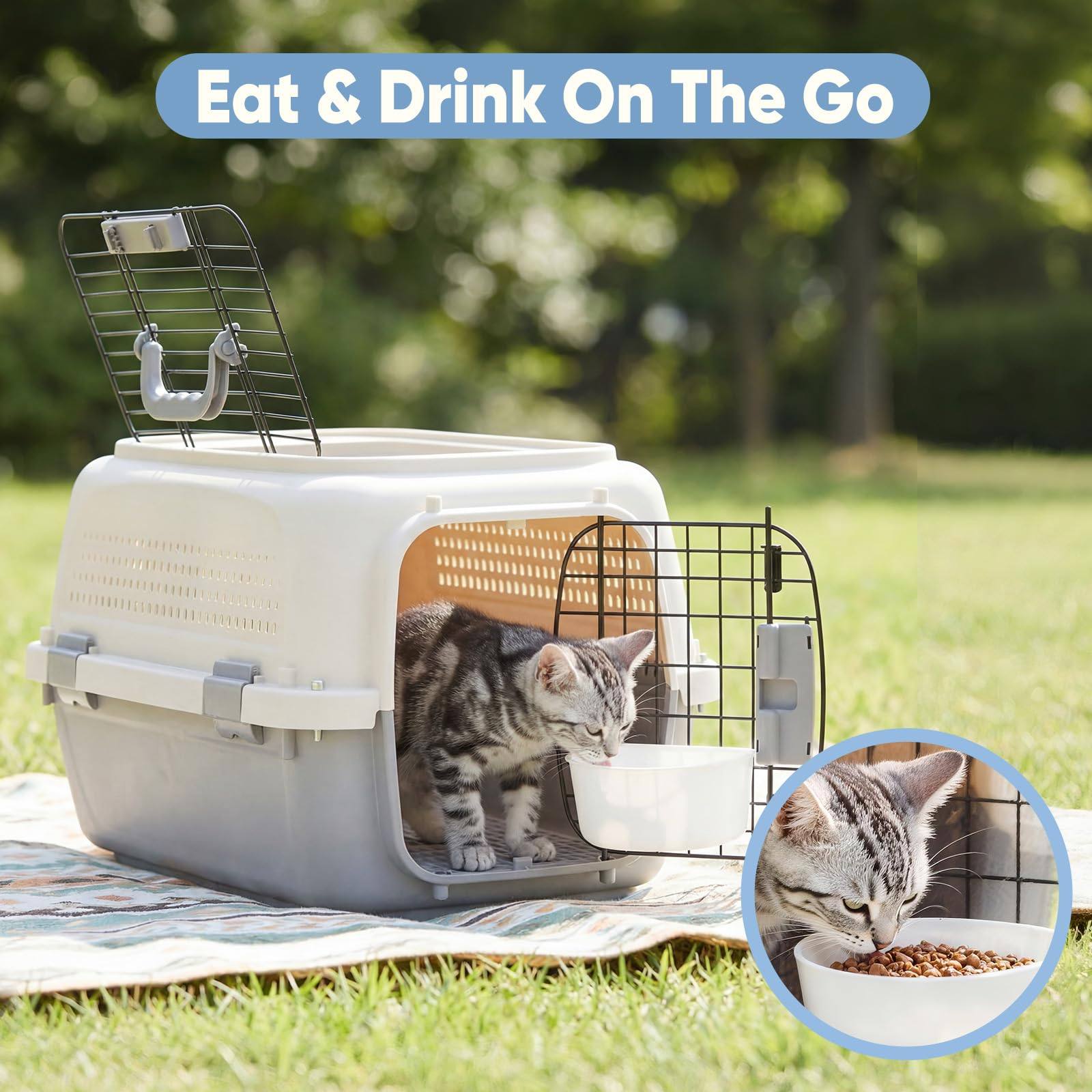 Hard-Sided Pet Travel Carrier with Feeding Bowl