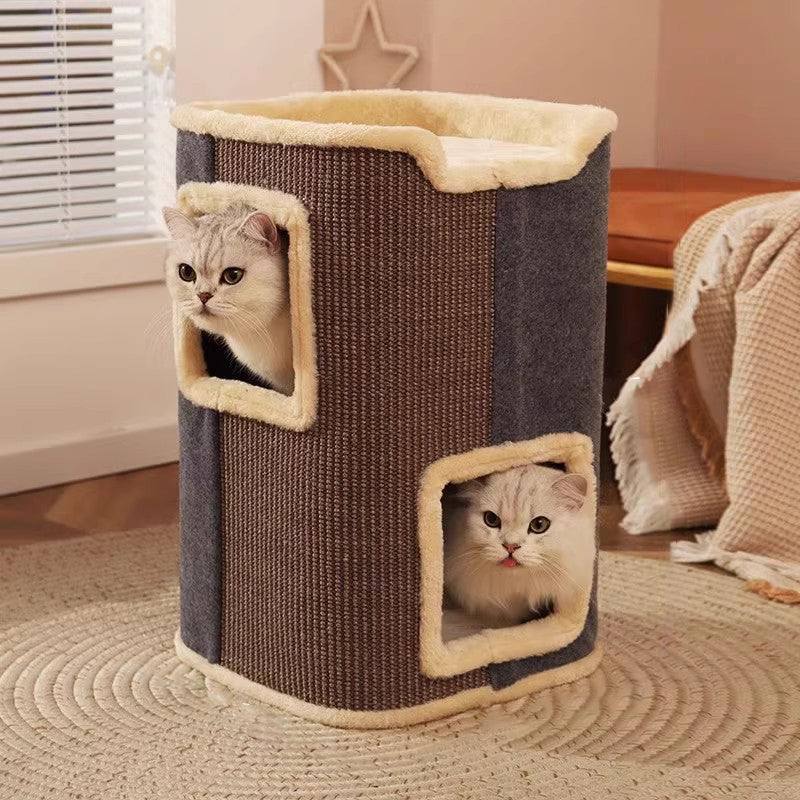 Enclosed Cat House With Scratching Post