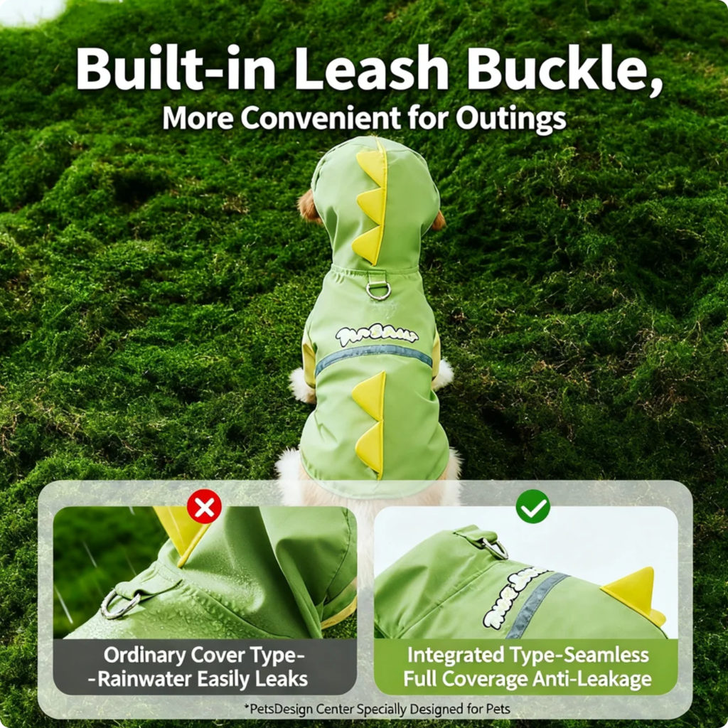 Reflective Hooded Dinosaur Dog Raincoat