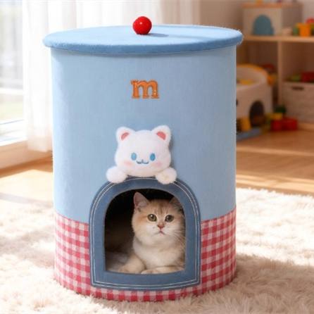 Enclosed Barrel Cat House Cave Bed