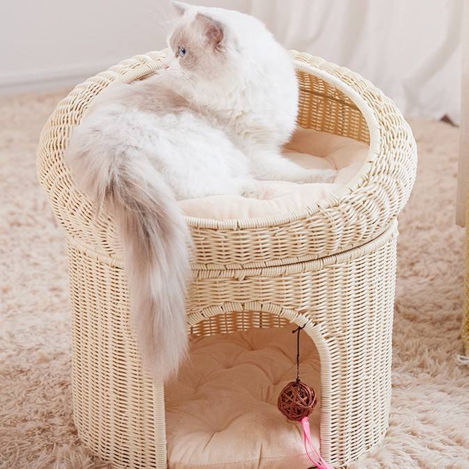 Handwoven Rattan Two-Tier Cat Bed