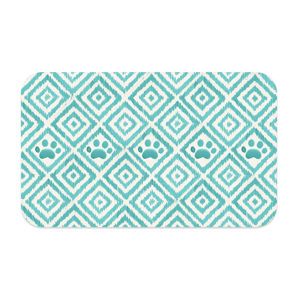 Tarhong Paw Ikat Teal Pet Placemat – BPA-Free PVC & EVA