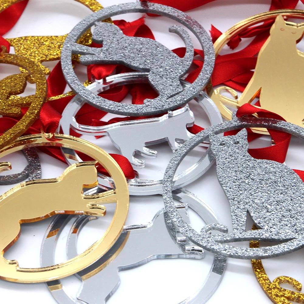 Handmade Silver & Gold Cat Bauble by Vision Crafts — 74mm & 93mm