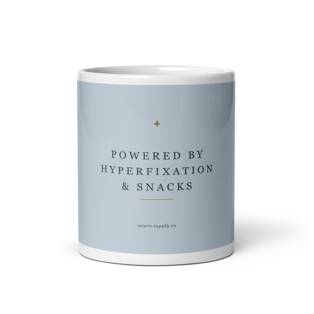 Powered by Hyperfixation & Snacks Mug